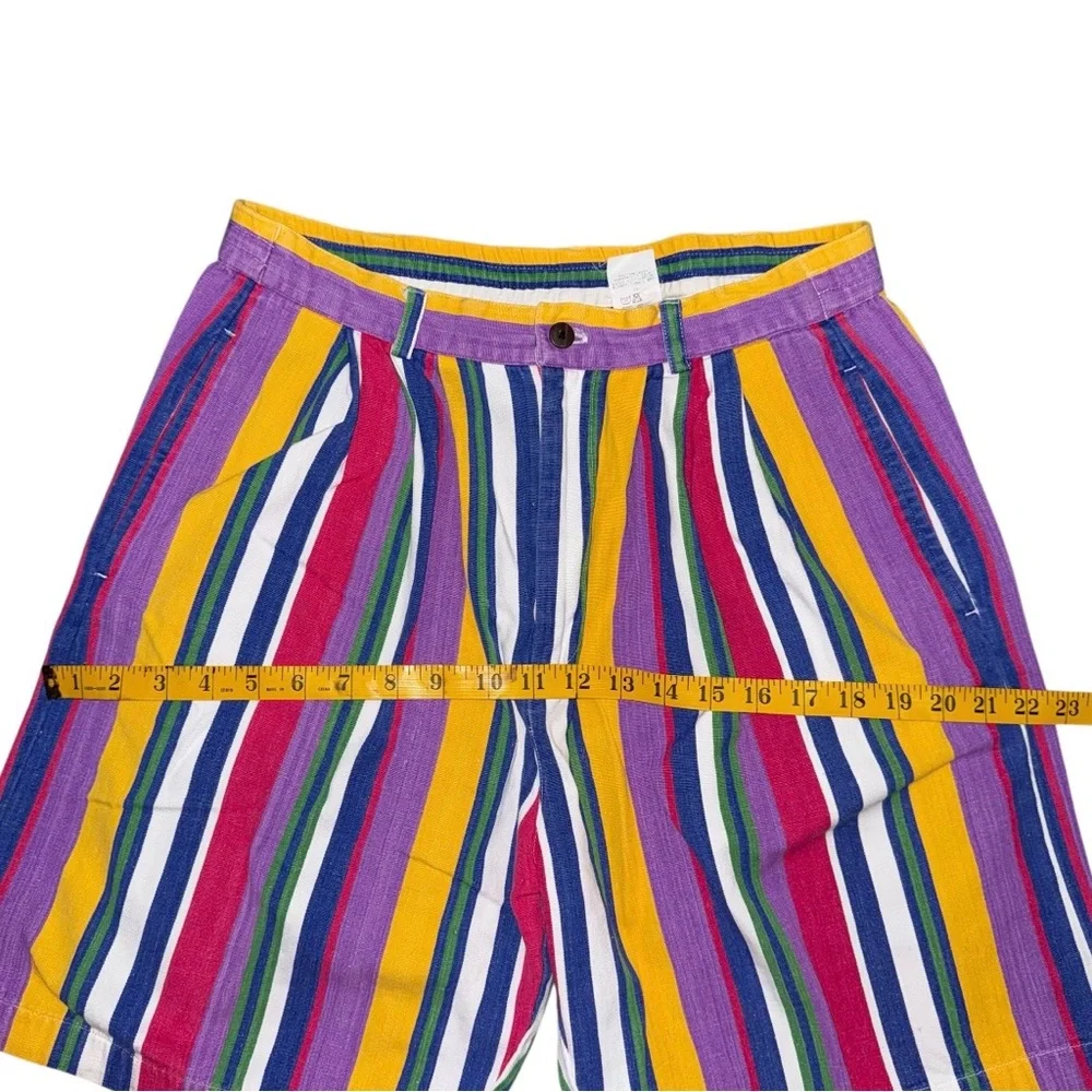 Vintage 80s Ruff Hewn High Rise Bold Rainbow Stripe Pleated Shorts Sz 6 Cotton